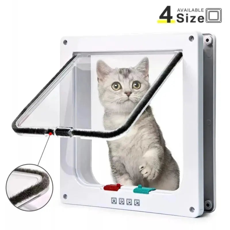 4-Way Secure Cat Flap Door with Transparent ABS Plastic and Adjustable Lock - Yelopi