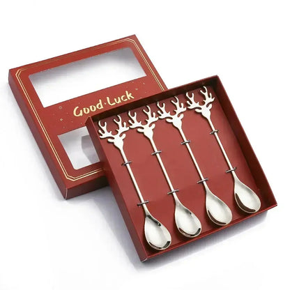 HolidaySip Spoon Set - 4 silver color spoons in Red box - Yelopi