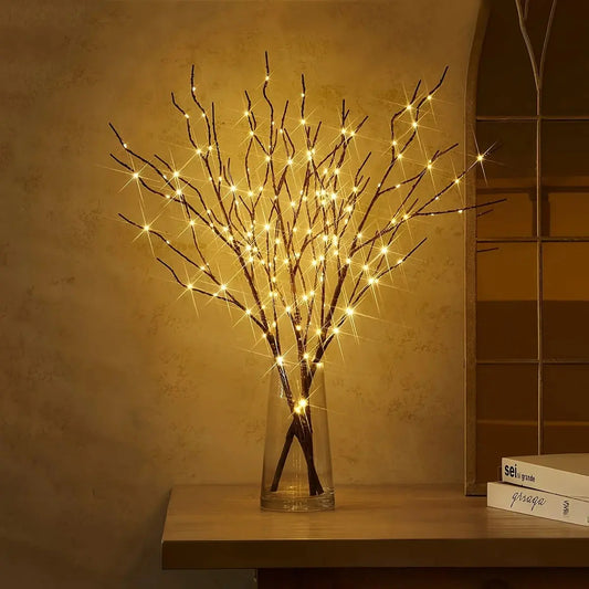 LED Illumination BrightBranch - Yelopi - Oak Tree with LED light on, inside a vase on a table.