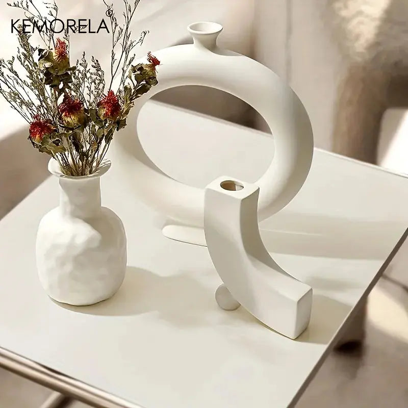 Nordic Circular Hollow Ceramic Vase - Yelopi