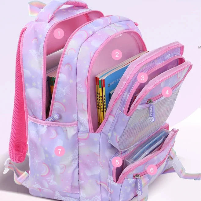 Rainbow Flutter Night Reflection School Bag