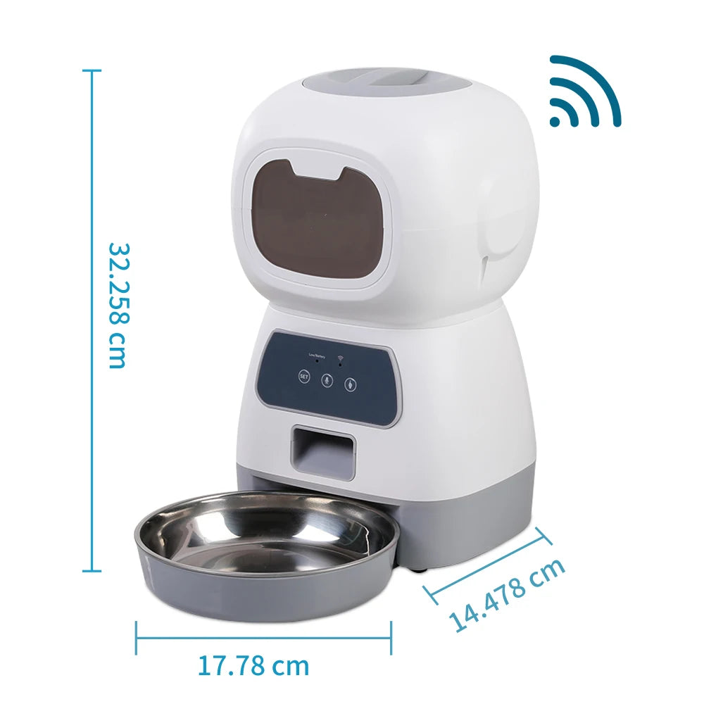 Distributeur automatique de nourriture pour animaux de compagnie de 3,5 L avec Wi-Fi, enregistreur vocal et mode d'alimentation lente