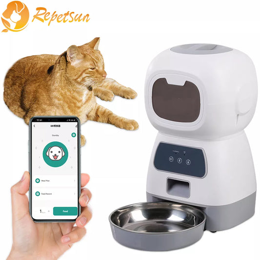 Distributeur automatique de nourriture pour animaux de compagnie de 3,5 L avec Wi-Fi, enregistreur vocal et mode d'alimentation lente