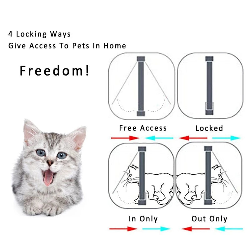 4-Way Secure Cat Flap Door with Transparent ABS Plastic and Adjustable Lock