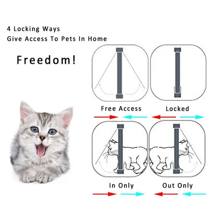 4-Way Secure Cat Flap Door with Transparent ABS Plastic and Adjustable Lock