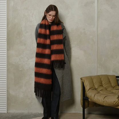 WarmBlend Fringed Striped Scarf - Yelopi Orange-Earth-Black