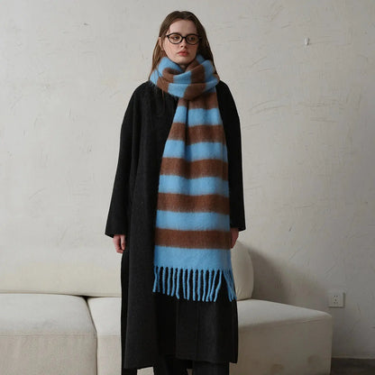 WarmBlend Fringed Striped Scarf - Yelopi