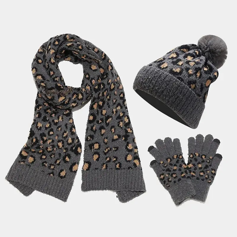 WildWarm Leopard Knitted Set - Yelopi Gray Set