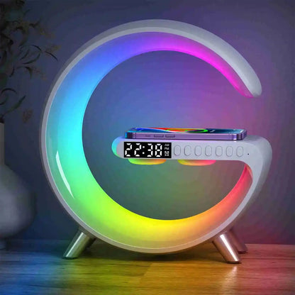 Wireless Charger and Speaker G-Shaped LED Station - White color - Yelopi 