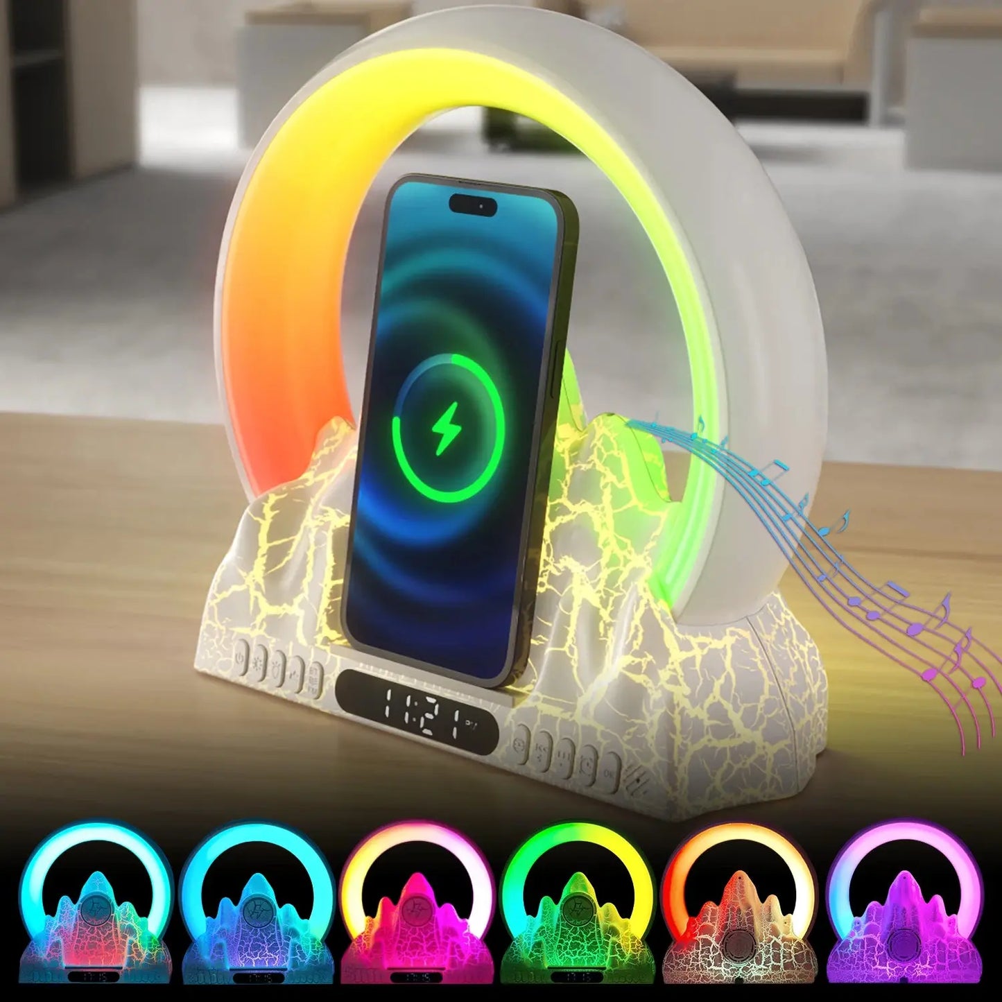 Wireless Charger and Speaker G-Shaped LED Station - White color Flame variant - Yelopi